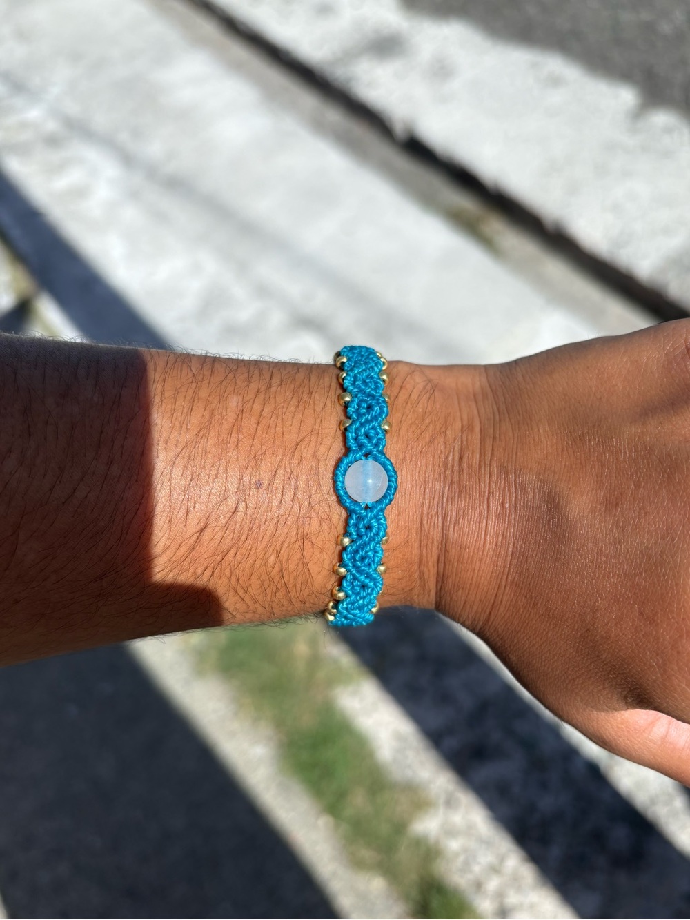 Handmade Turquoise Macrame Bracelet with Moonstone Accent